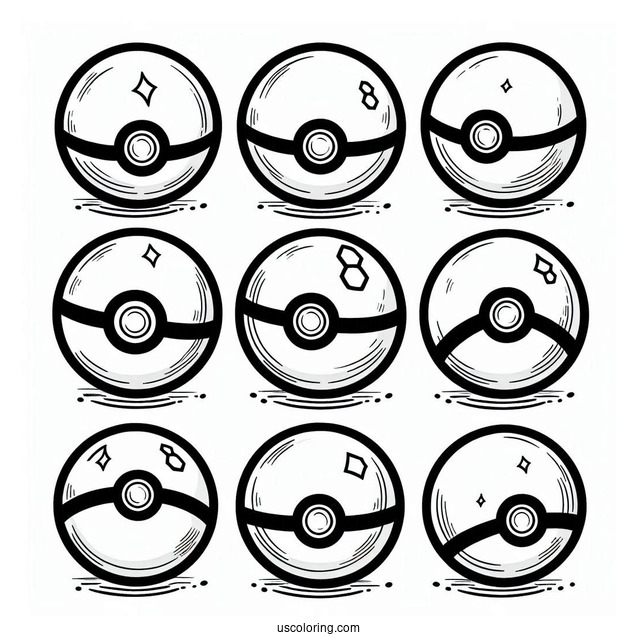 Several Varieties Of Pokéball Coloring Page