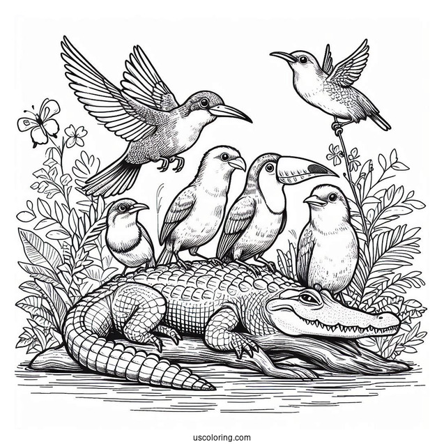 Rio Birds On Stop Of An Alligator