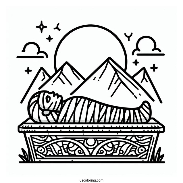Mummy Coloring Page Of Egyptian Stone Coffin Under The Sun
