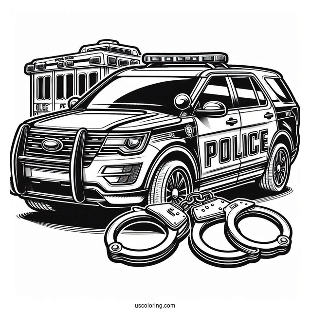 Police Car Coloring Page With Handcuffs