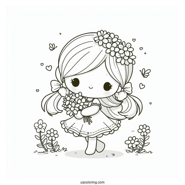 Precious Moments Coloring Page Of Cute Girl Holding Flowers