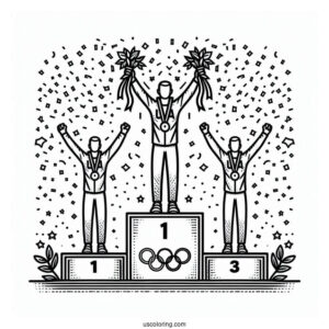 USA Olympics Coloring Page Champions On Tri level Podium With Confetti