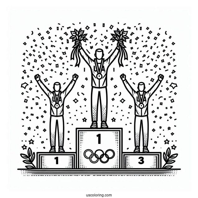 USA Olympics Coloring Page Champions On Tri level Podium With Confetti