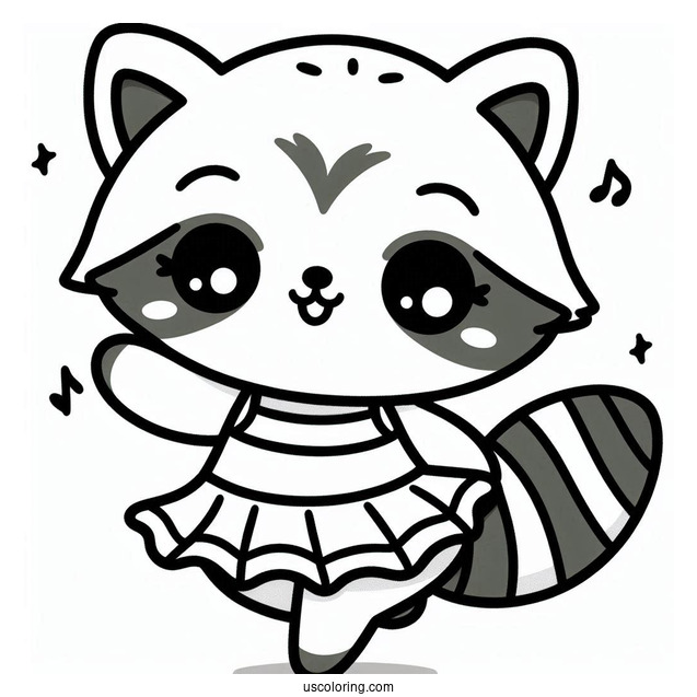 Kawaii Baby Raccoon Coloring Page Dancing For Preschoolers
