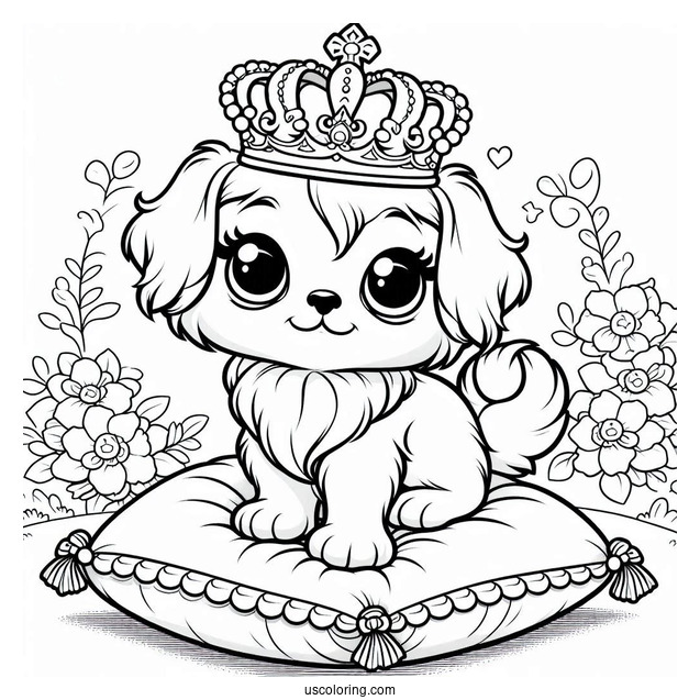Palace Pets Coloring Page Of Adorable Nuzzles With Crown Standing On Cushion