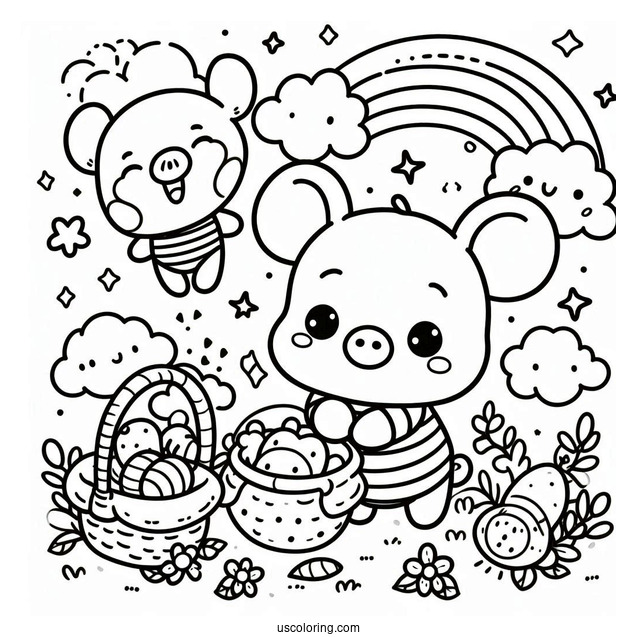 Kawaii Piglet Coloring Page With Winnie The Pooh For Preschoolers