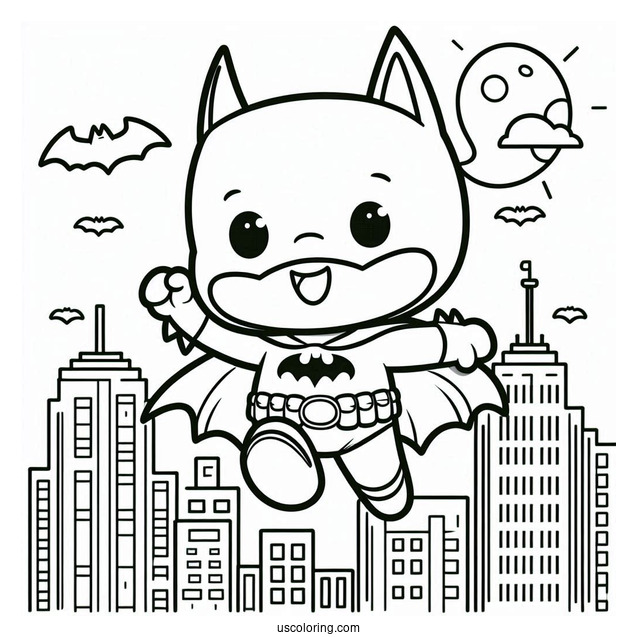 Cute Batman Jumping Off Building To Color