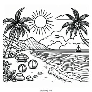 Easy Beach Coloring Page Landscape