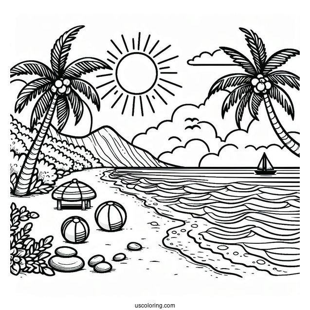 Easy Beach Coloring Page Landscape