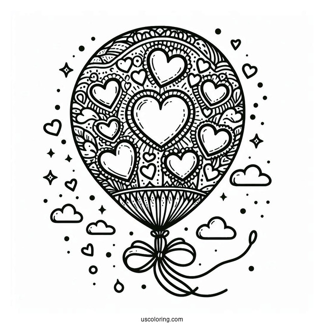 Balloon With Love Hearts To Color