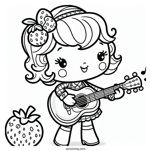 Strawberry Shortcake Coloring Page of Cherry Jam Playing Guitar