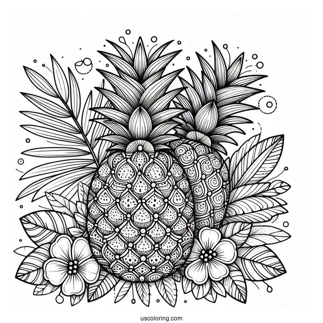 Beautiful Floral Pineapple Coloring Page for Adults