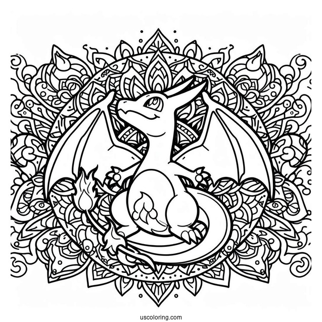 Coloring Page of Charizard Mandala