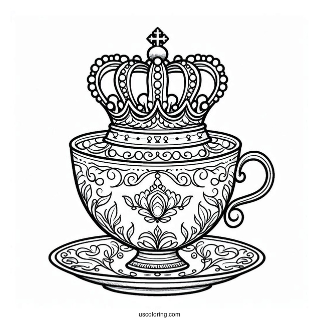 Palace Pets Coloring Page Of Detailed Teacup With Crown