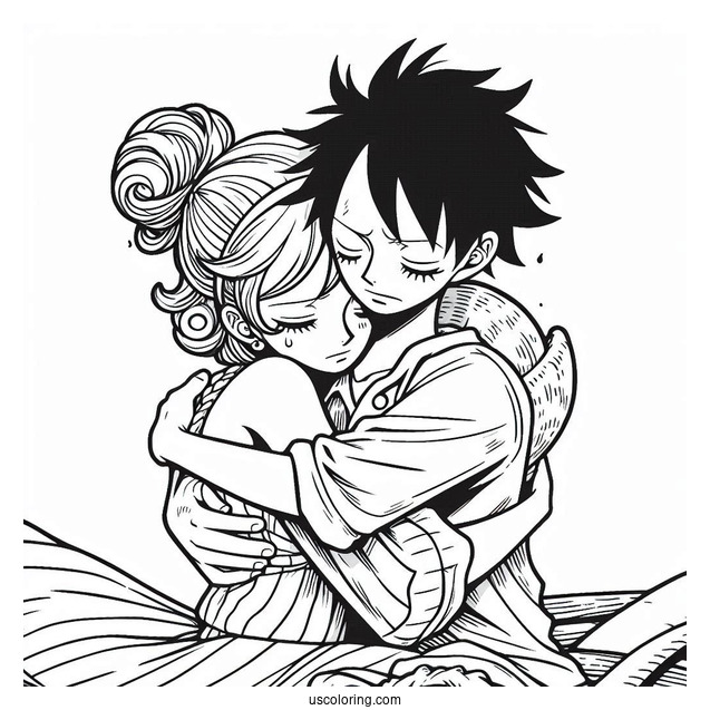 Luffy Coloring Page Hugging Zoro