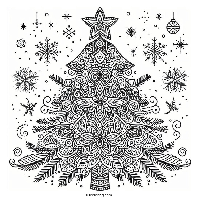 Christmas Tree Mandala Coloring Page