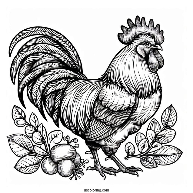 Coloring Page Of a Realistic Rooster