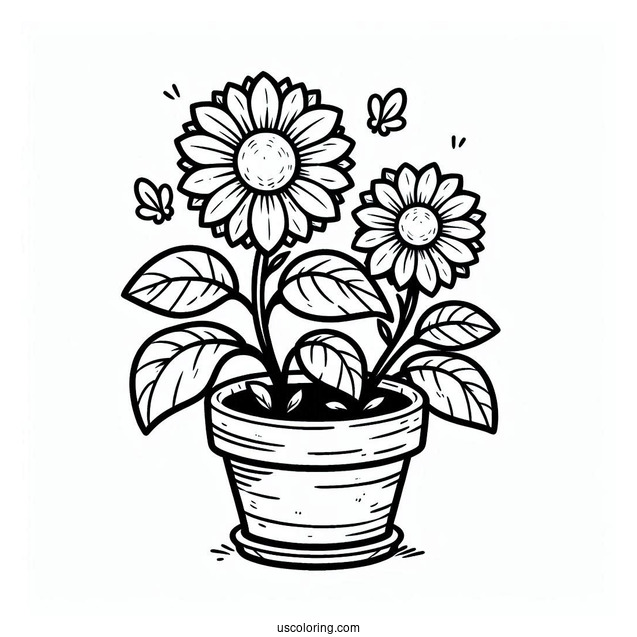 Flower Coloring Pages Of Cartoon Sunflower In Pot