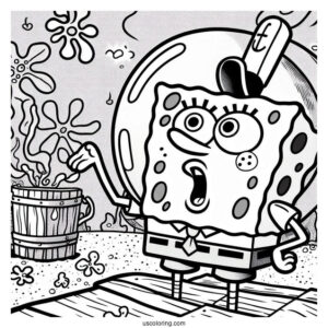SpongeBob Coloring Page Man Ray Outside Of Chum Bucket