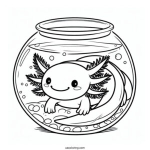 Axolotl Coloring Page Inside A Fish Bowl For Kids