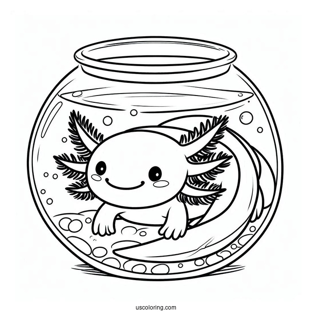 Axolotl Coloring Page Inside A Fish Bowl For Kids
