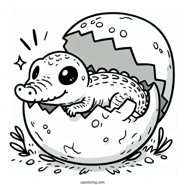 Coloring Page Of Baby Crocodile Hatching From Egg