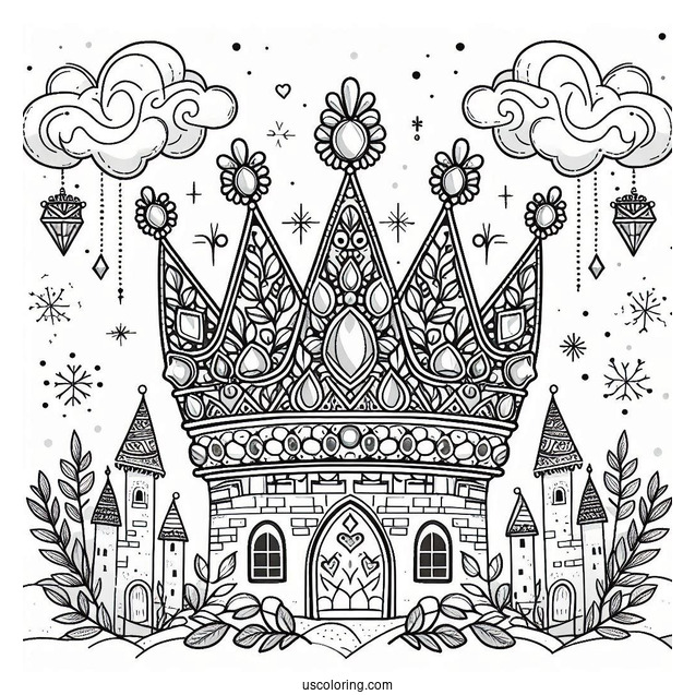 Bejeweled Crown Coloring Page In Winter Castle