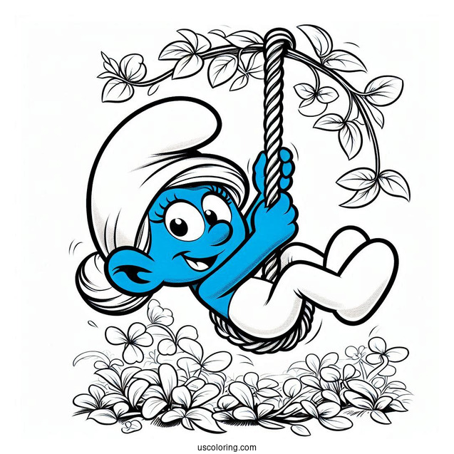 Wild Smurf Swinging On Vines Coloring In