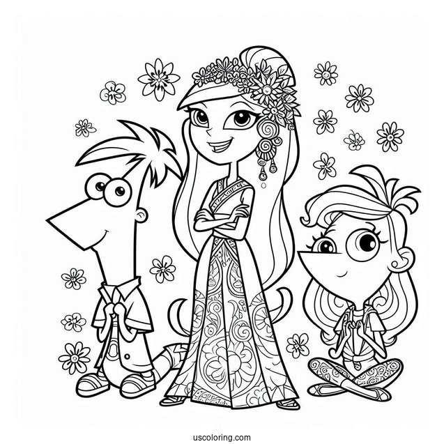 Simple Phineas And Ferb Coloring Page Outline For Kids