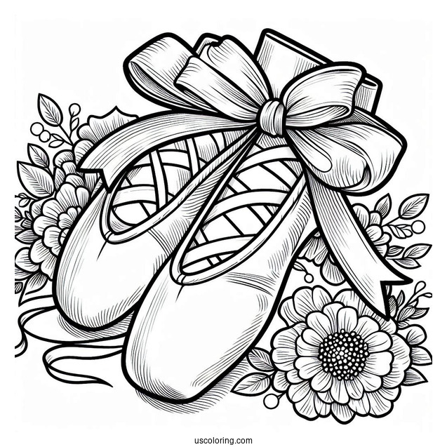 Coloring Sheet Of Ballet Shoes With Laces In A Bow