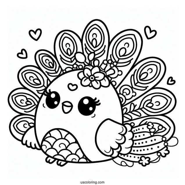 Kawaii Peacock Coloring Sheet