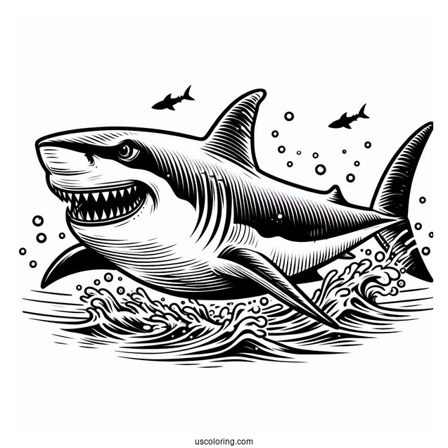 Great White Shark Coloring Page With Mouth Open