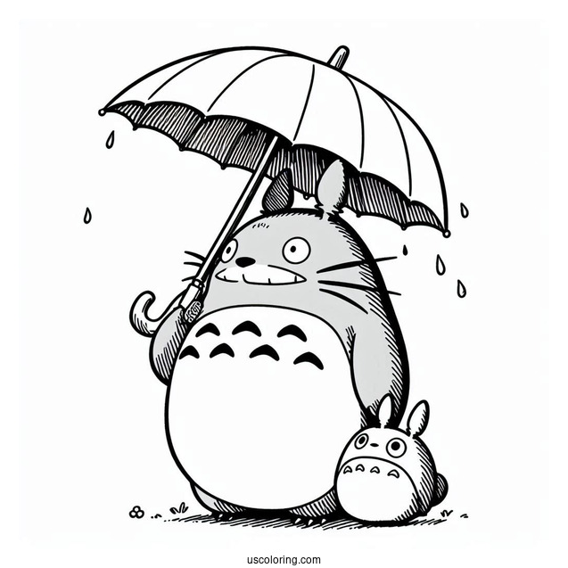 Studio Ghibli Coloring Page of My Neighbor Totoro Holding Umbrella For Kids