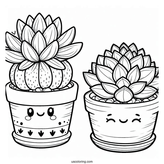Smiling Succulent Coloring Page In A Pot