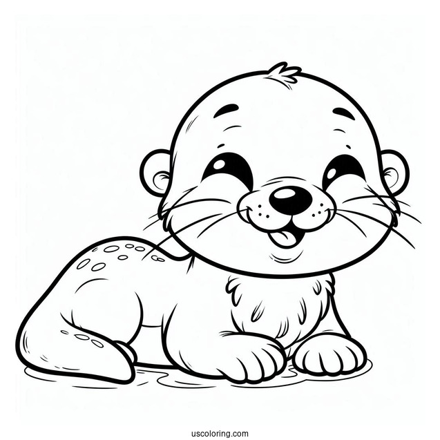 Smiling Otter Coloring Page Outline