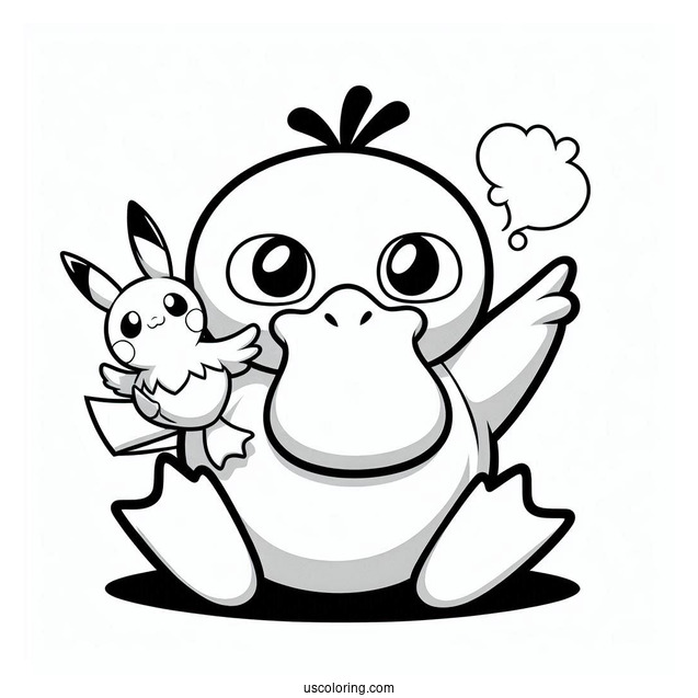 Psyduck Coloring Page With Pikachu Pokemon Poster