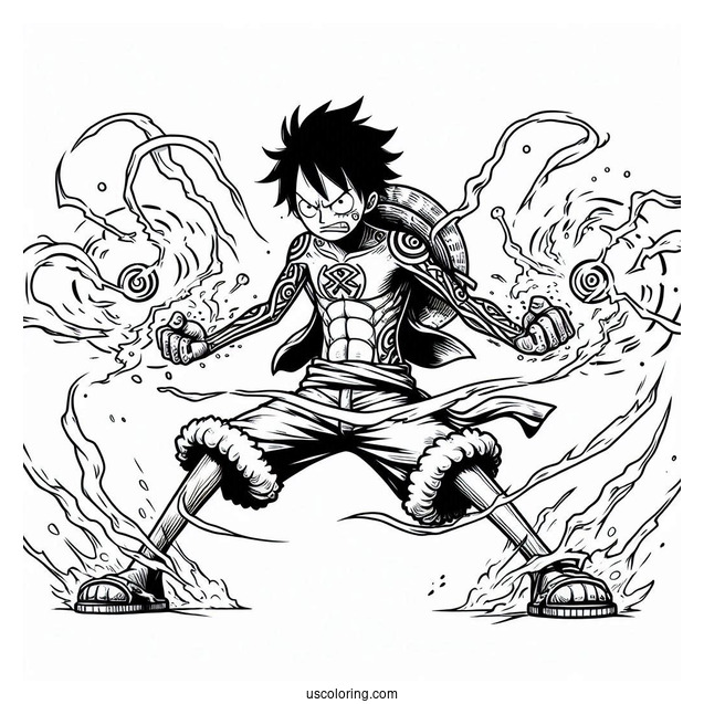 Powerful Luffy Coloring Page In 5th Gear Style