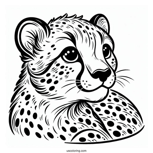 Easy Outline Of Friendly Cheetah Coloring Page