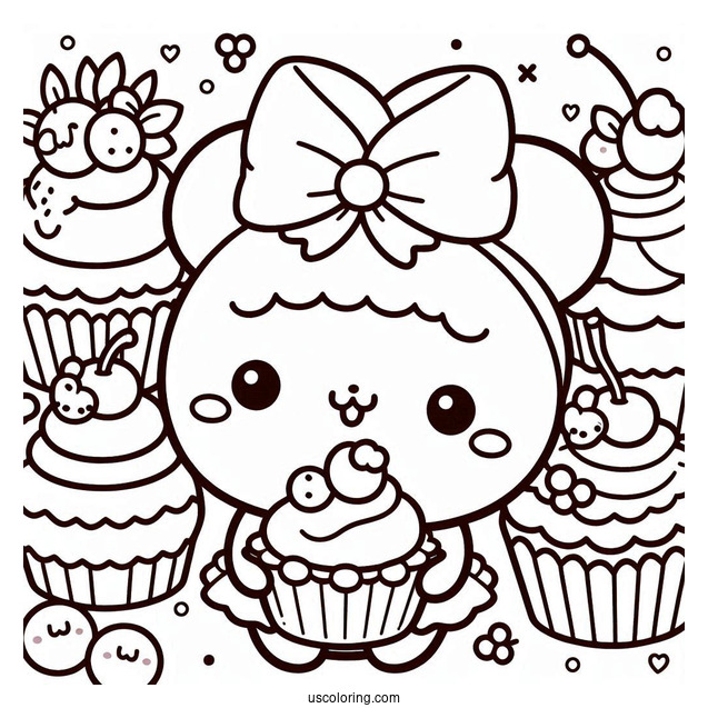 Kawaii Pompompurin Serving Cupcakes Coloring Page