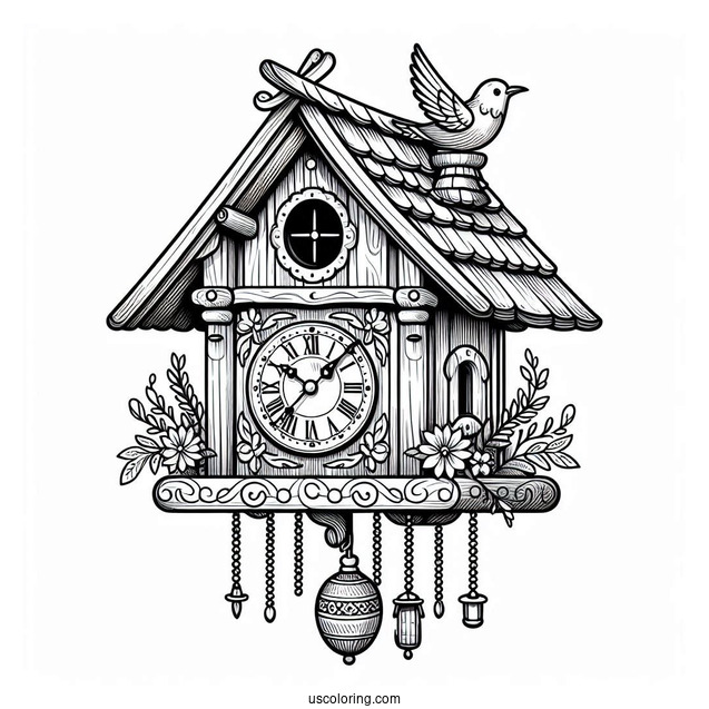 Detailed Cuckoo Clock Coloring Page