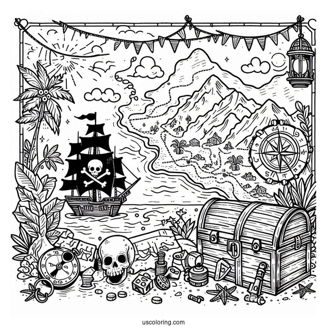 Pirate Coloring Page Treasure Map