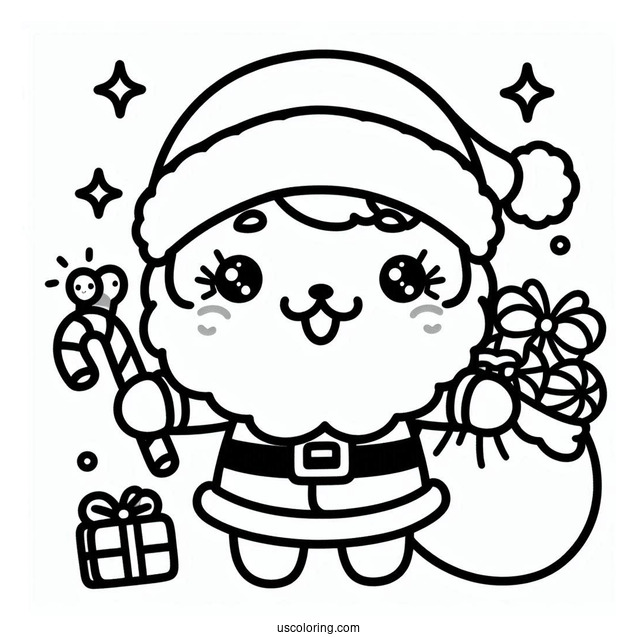 Kawaii Themed Santa Merry Christmas Coloring Picture