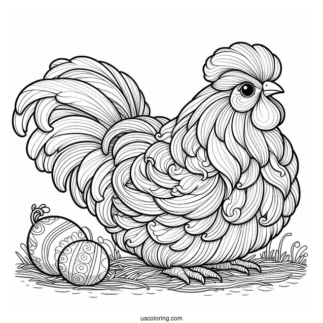 Coloring Page Of a Silkie Chicken