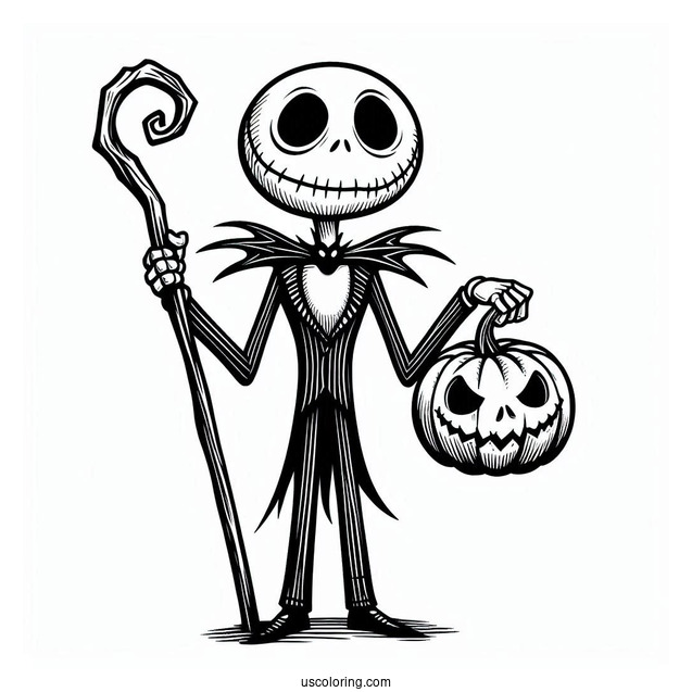 Jack Skellington Holding Jack-O-Lantern Halloween Coloring In