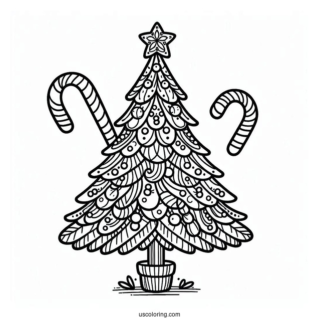 Christmas Tree With Candy Canes To Color