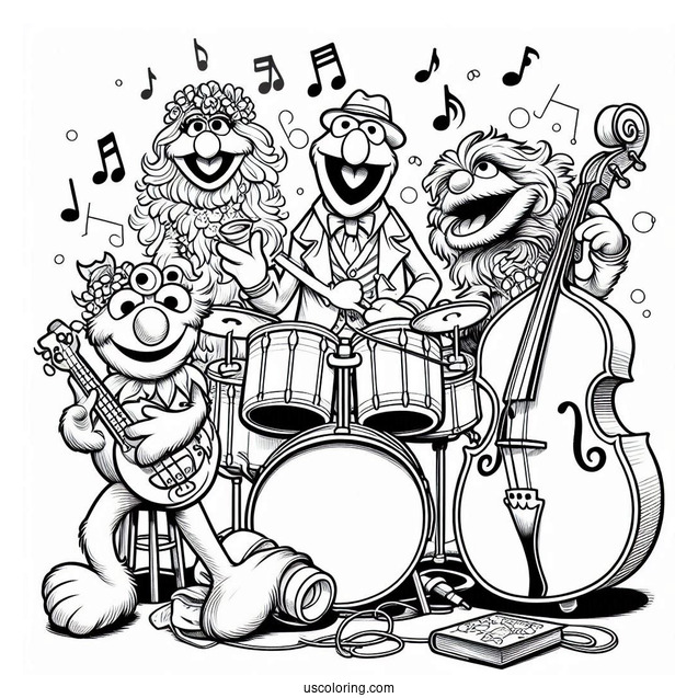Muppets Coloring Page Of Playing Musical Instruments