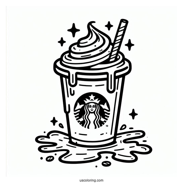 Cartoon Starbucks Coloring Page Cup With Drink Spilling Over For Kids