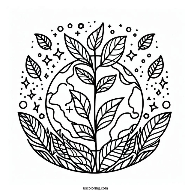 Adorable Earth Sprouting Leaves Coloring Page For Kids
