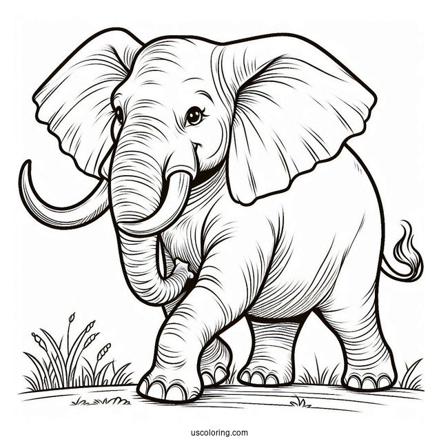 Big Elephant With Tusks Walking