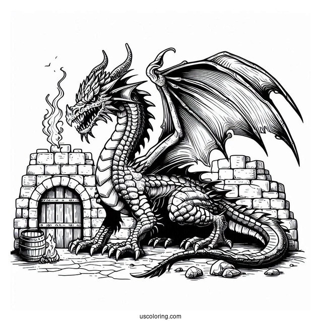Ferocious Looking Dragon In Dungeon To Color